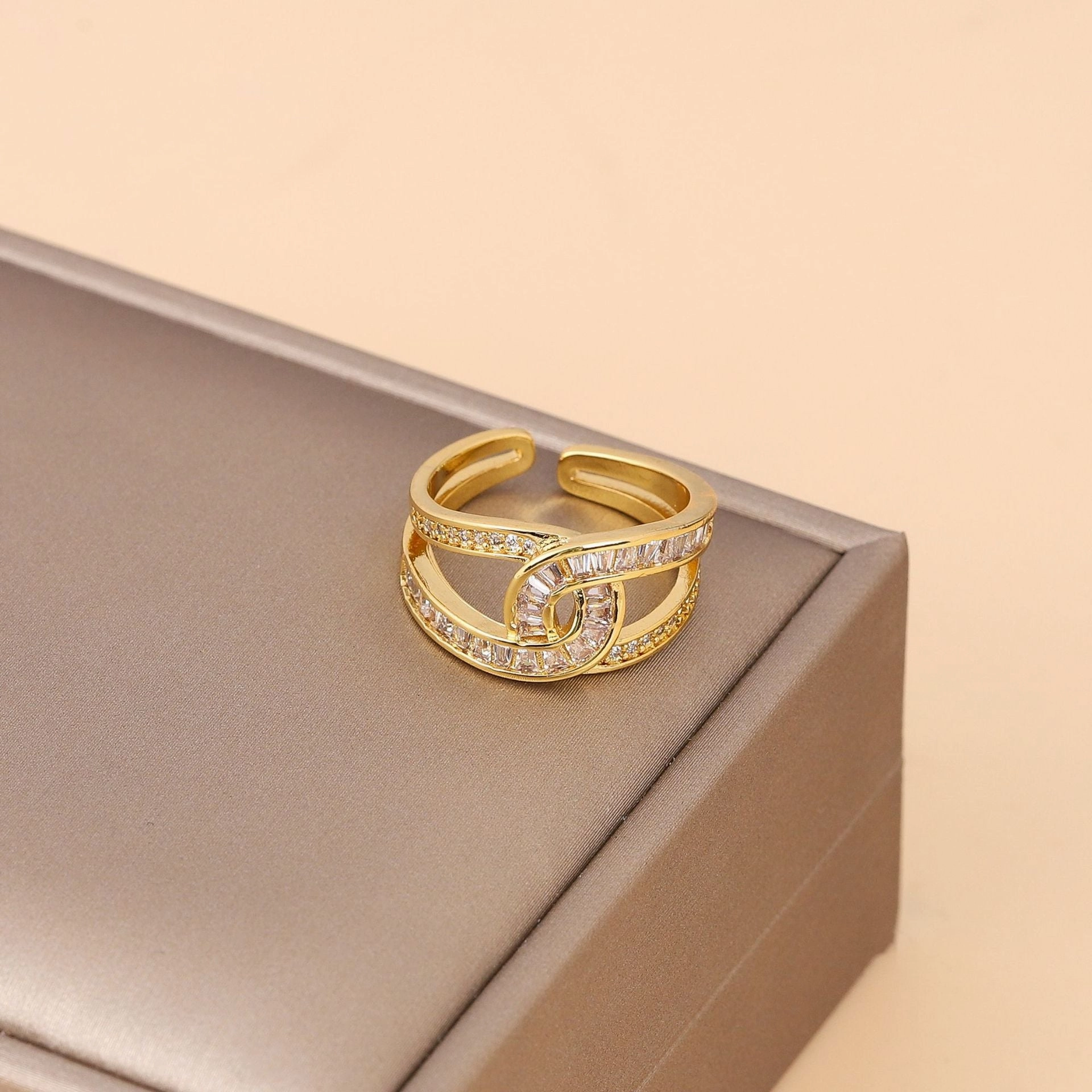 Wholesale Copper Geometric Cross Micropaved Zircon Open Ring