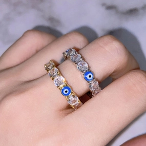 Wholesale Copper Gold Plated Micro-paved Zircon Eye Oil Drip Ring