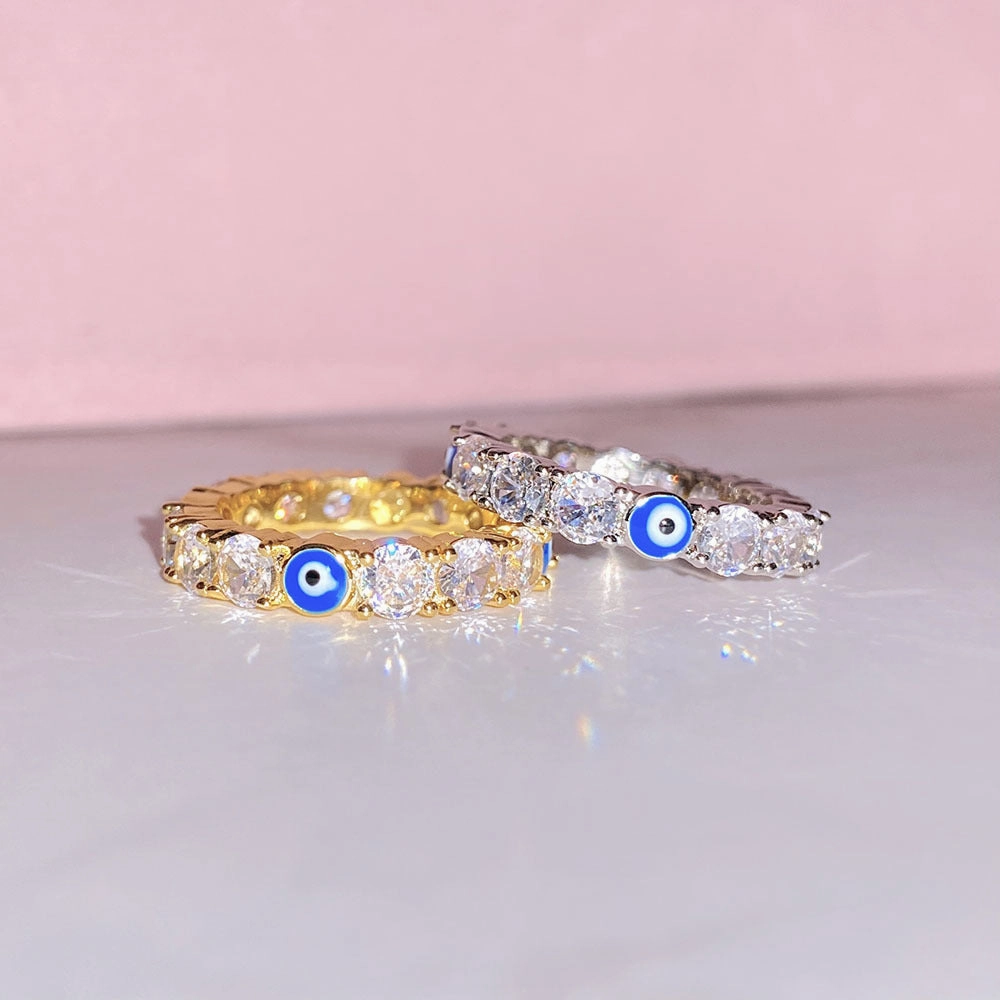 Wholesale Copper Gold Plated Micro-paved Zircon Eye Oil Drip Ring