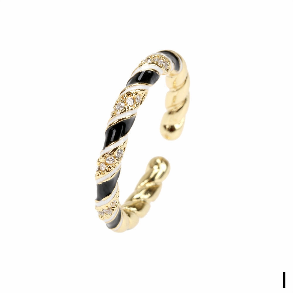 Wholesale Copper Gold Plated Micro Zircon Fried Dough Twists Open Ring