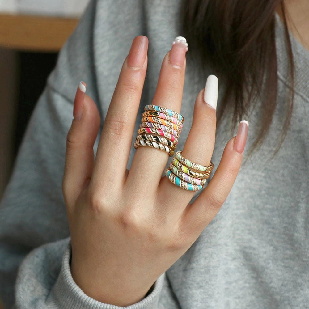 Wholesale Copper Gold Plated Micro Zircon Fried Dough Twists Open Ring