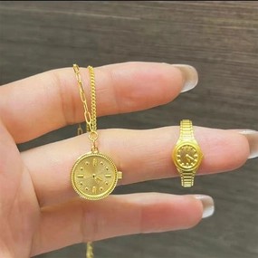 Wholesale Copper Gold Watch 520 No Word Ring Necklace Set