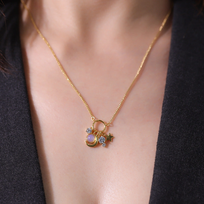 Wholesale Copper Inlaid Zirconium Plated Genuine Gold Multi-layer Stacked Necklace Collarbone Chain