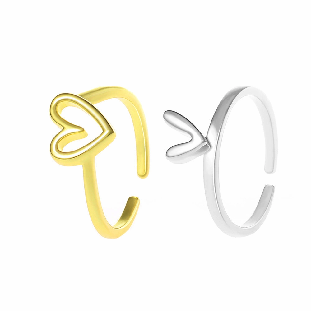Wholesale Copper Irregular Dual Color Heart-shaped Two-piece Creative Ring Set