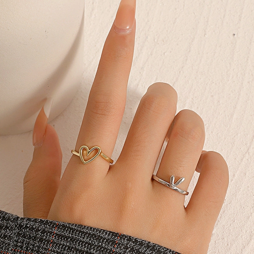 Wholesale Copper Irregular Dual Color Heart-shaped Two-piece Creative Ring Set