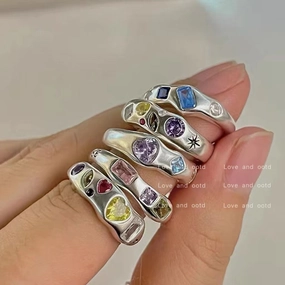 Wholesale Copper Macaron Color Adjustable Heart Zircon Ring