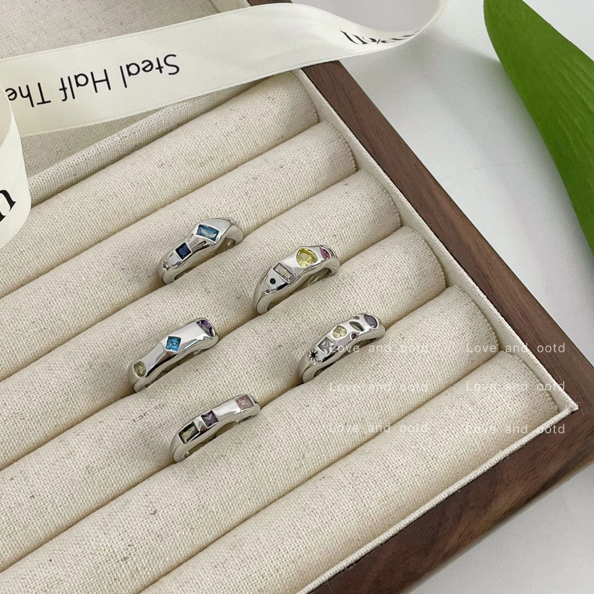 Wholesale Copper Macaron Color Adjustable Heart Zircon Ring