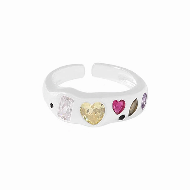 Wholesale Copper Macaron Color Adjustable Heart Zircon Ring