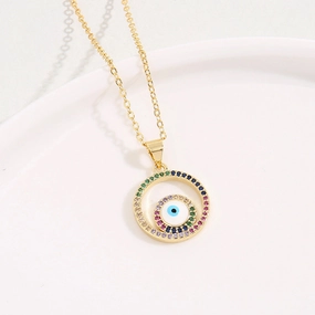 Wholesale Copper Micro Inlaid Colorful Zirconium Round Devil Eye Oil Drip Necklaces