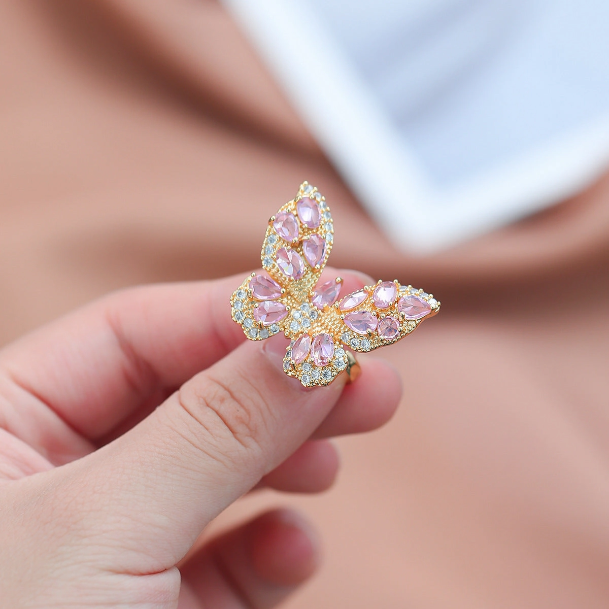 Wholesale Copper Micro Inlaid Zircon Butterfly Ring