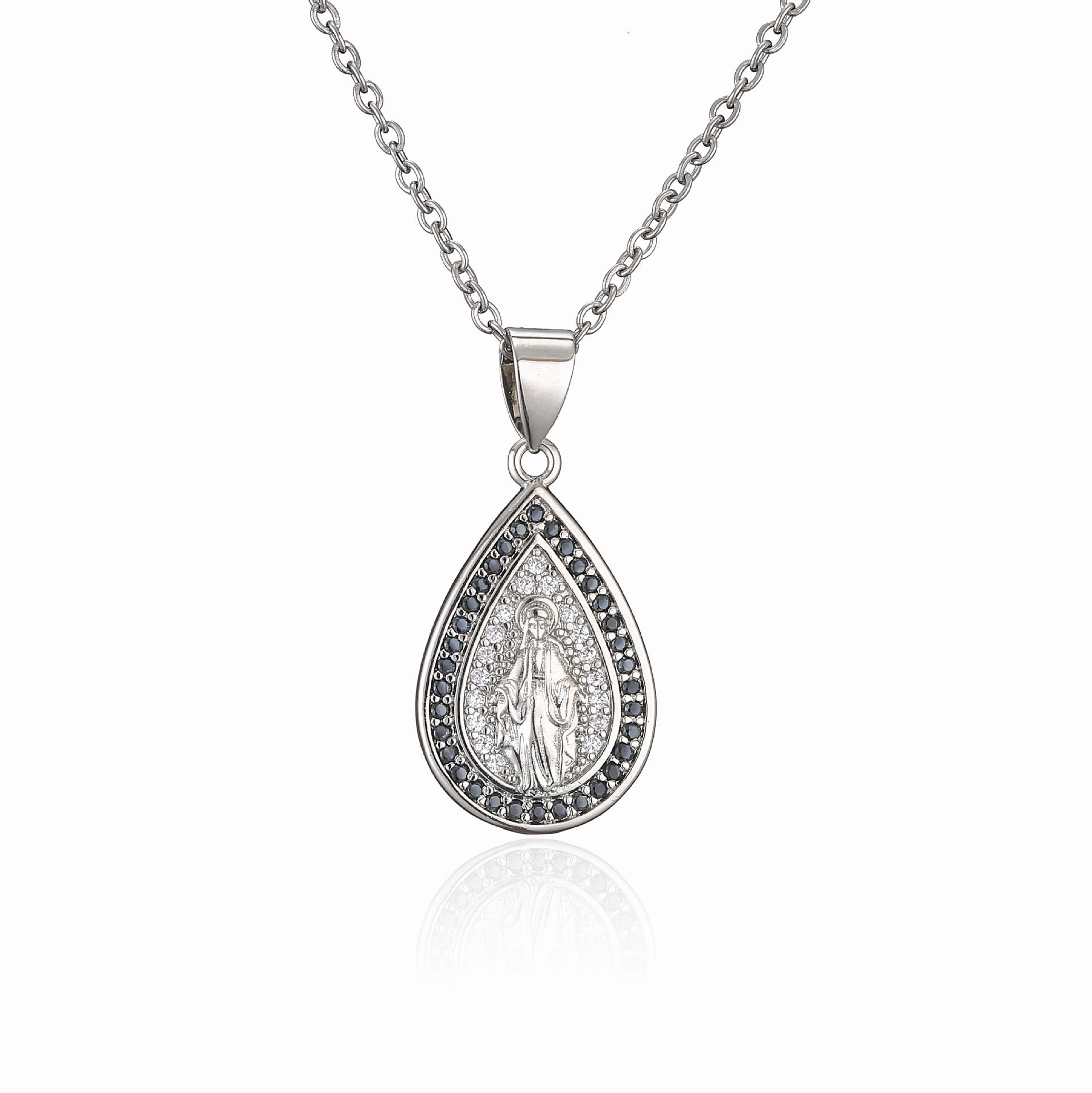 Wholesale Copper Micro-paved Colored Diamond Drop Shaped Virgin Mary Necklace