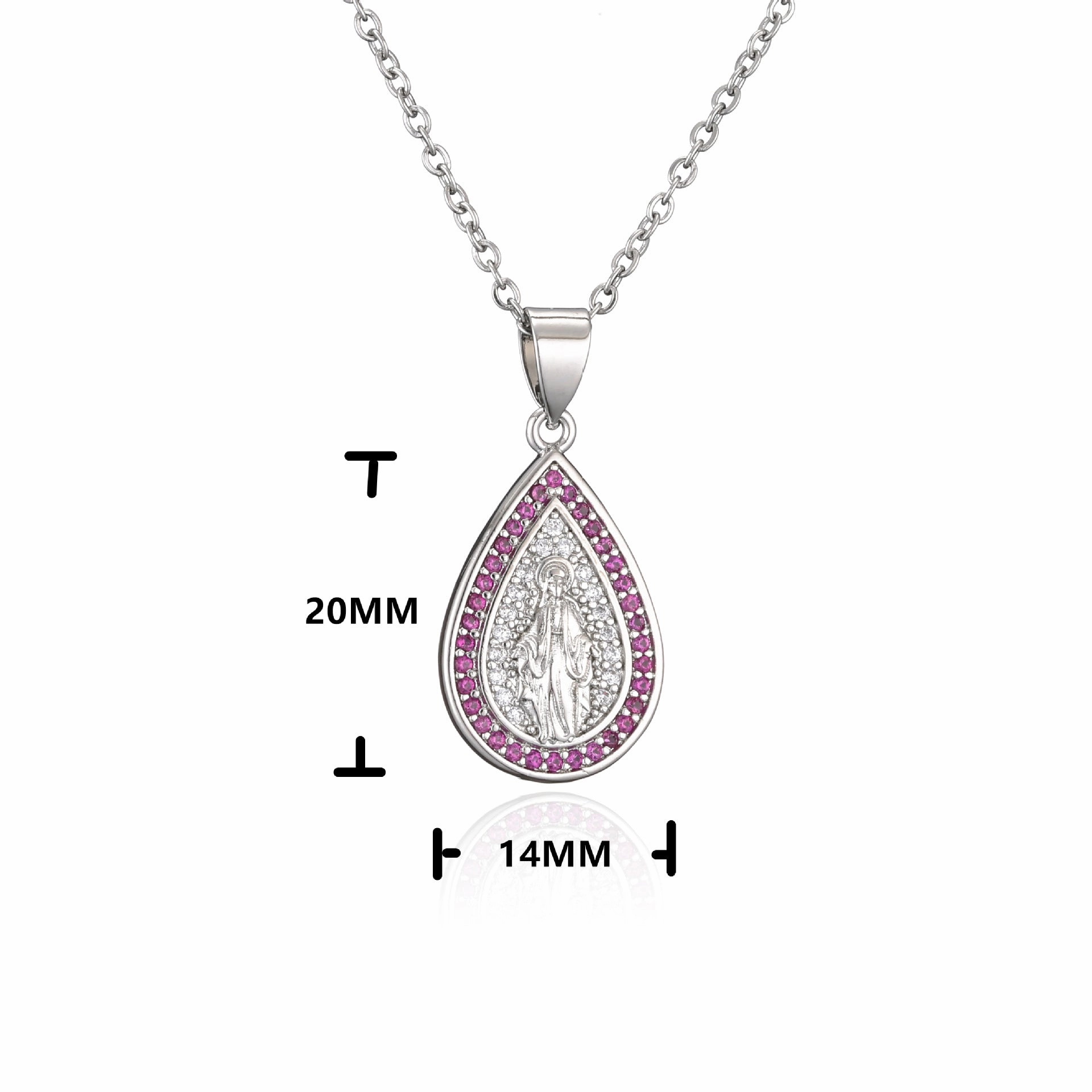 Wholesale Copper Micro-paved Colored Diamond Drop Shaped Virgin Mary Necklace