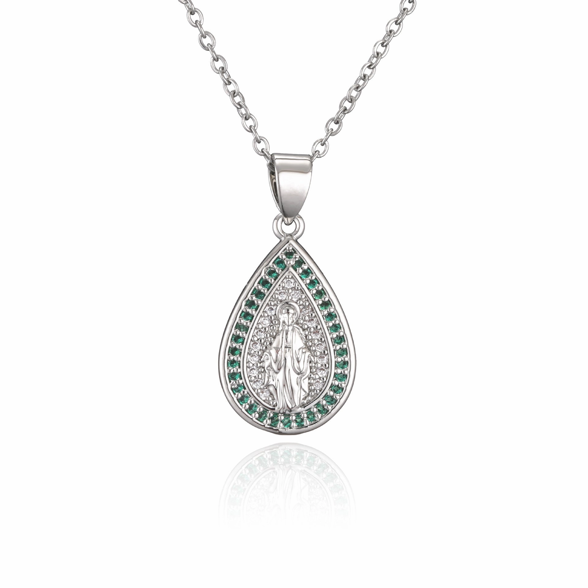 Wholesale Copper Micro-paved Colored Diamond Drop Shaped Virgin Mary Necklace