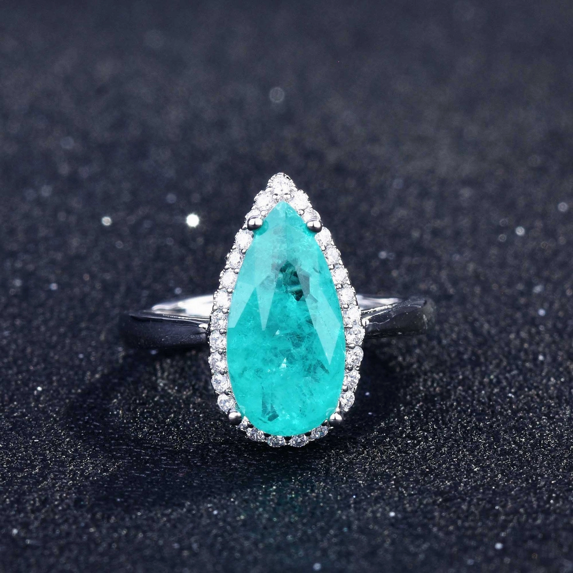 Wholesale Copper Micro Paved High Carbon Diamond Pear Shape Open Ring