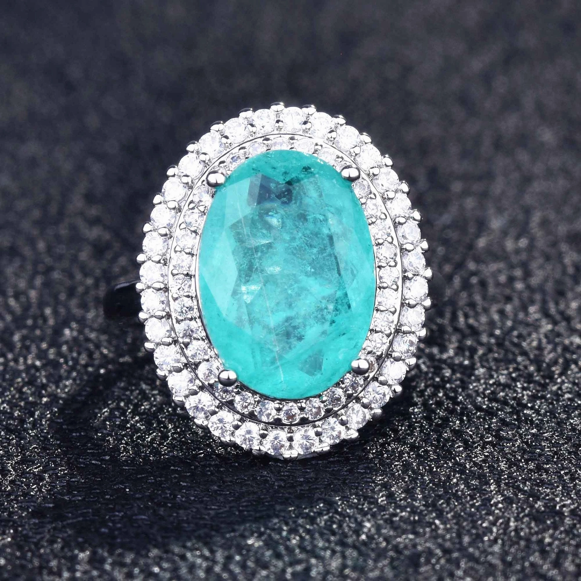 Wholesale Copper Micro Paved High Carbon Diamond Pear Shape Open Ring