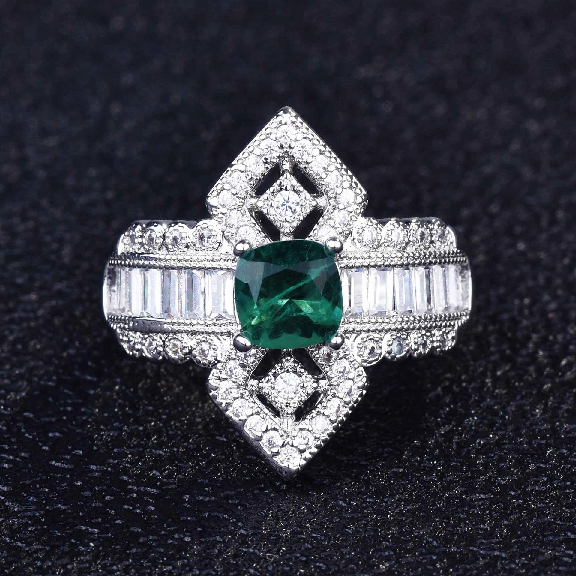 Wholesale Copper Micro Paved High Carbon Diamond Pear Shape Open Ring