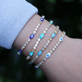 Wholesale Copper Micro Paved Zircon Oil Drip Devil Eye Tennis Bracelet