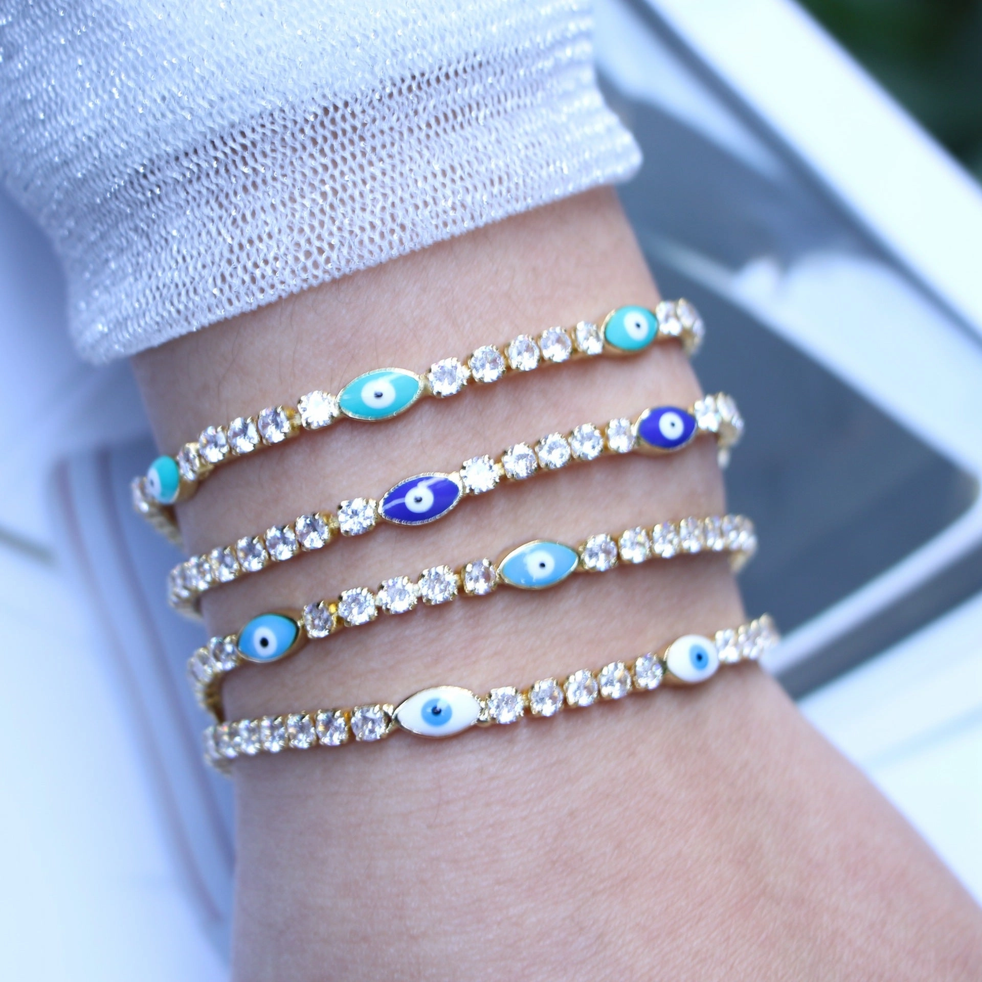 Wholesale Copper Micro Paved Zircon Oil Drip Devil Eye Tennis Bracelet