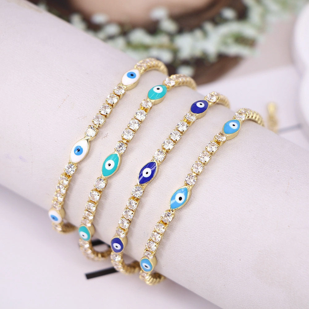 Wholesale Copper Micro Paved Zircon Oil Drip Devil Eye Tennis Bracelet