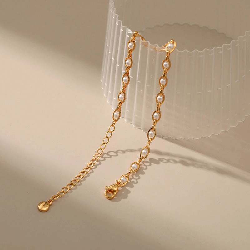 Wholesale Copper Plated 18K Real Gold Pearl Anklet