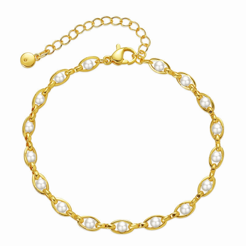 Wholesale Copper Plated 18K Real Gold Pearl Anklet