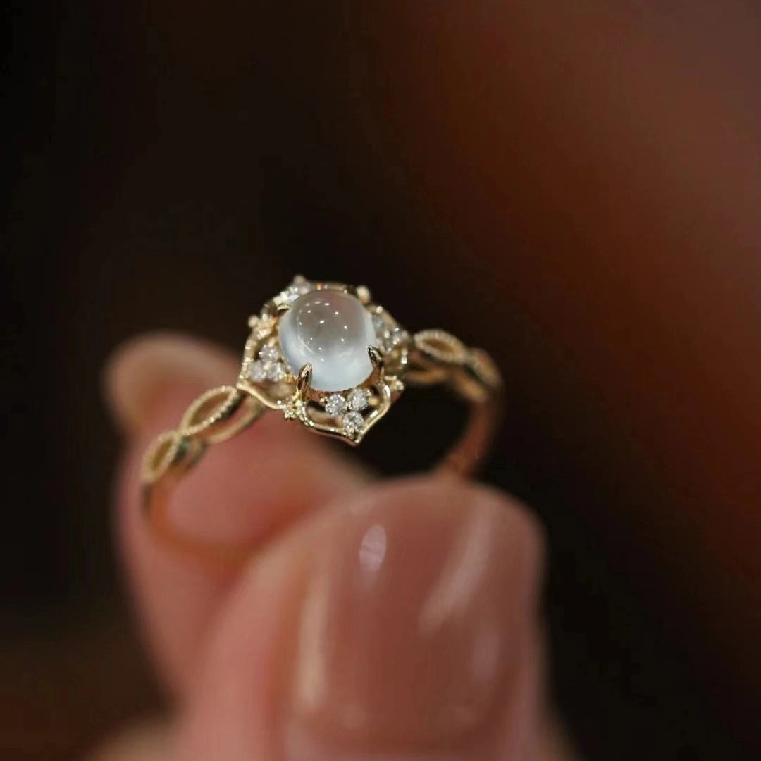 Wholesale Copper Plated Moonstone Woven Hollow Rings
