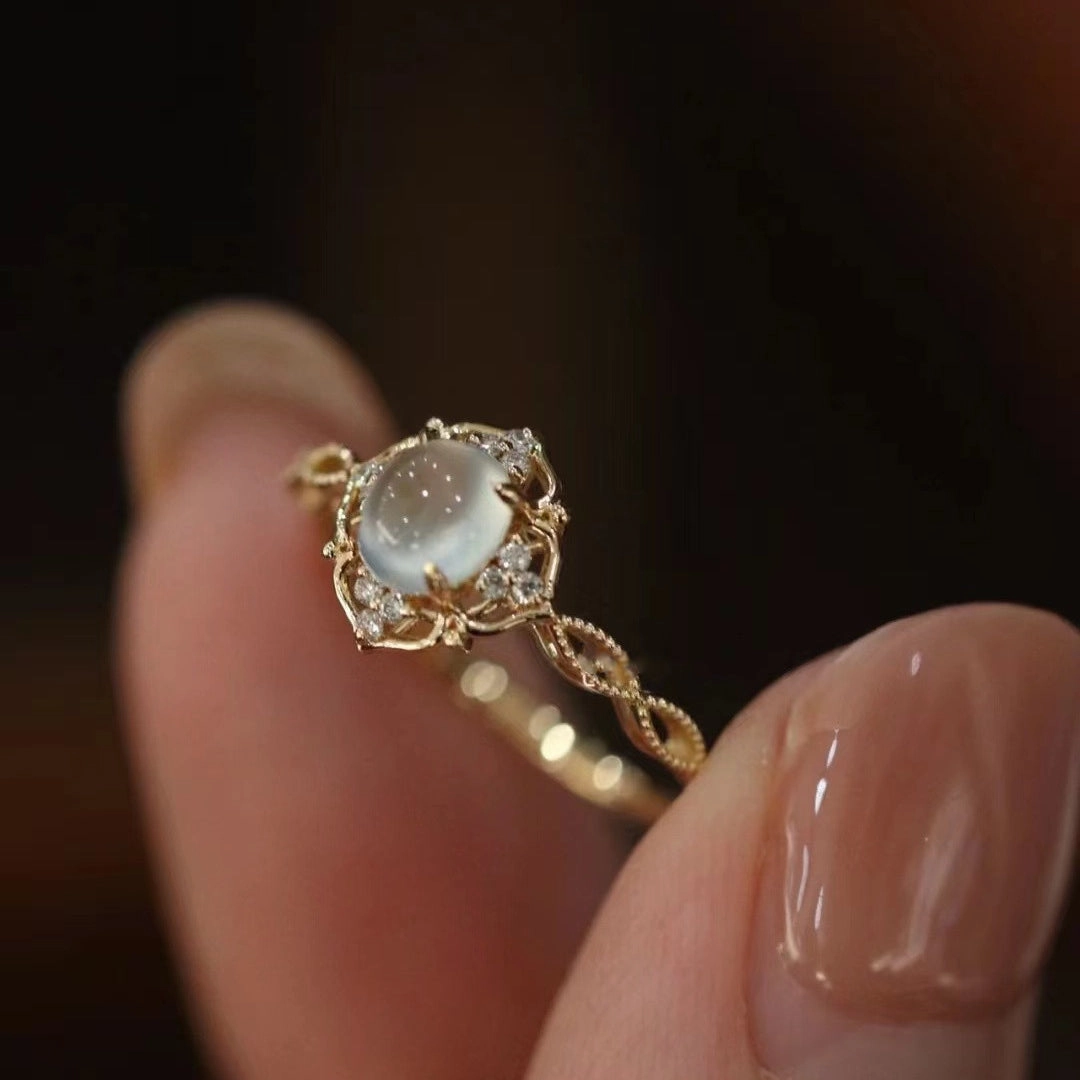 Wholesale Copper Plated Moonstone Woven Hollow Rings