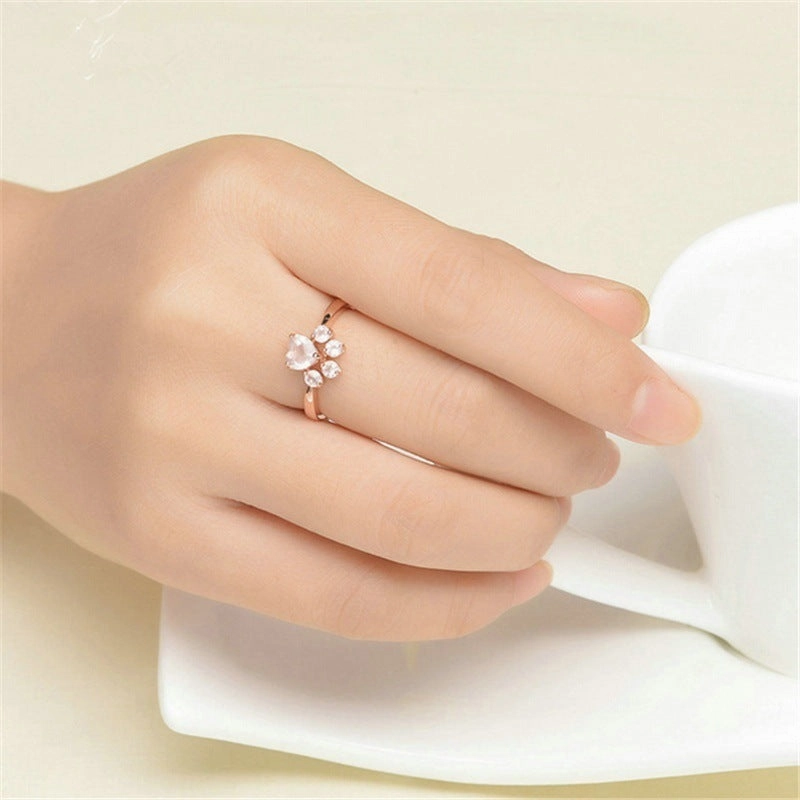 Wholesale Copper Powder Crystal Zircon Open Cat Claw Ring