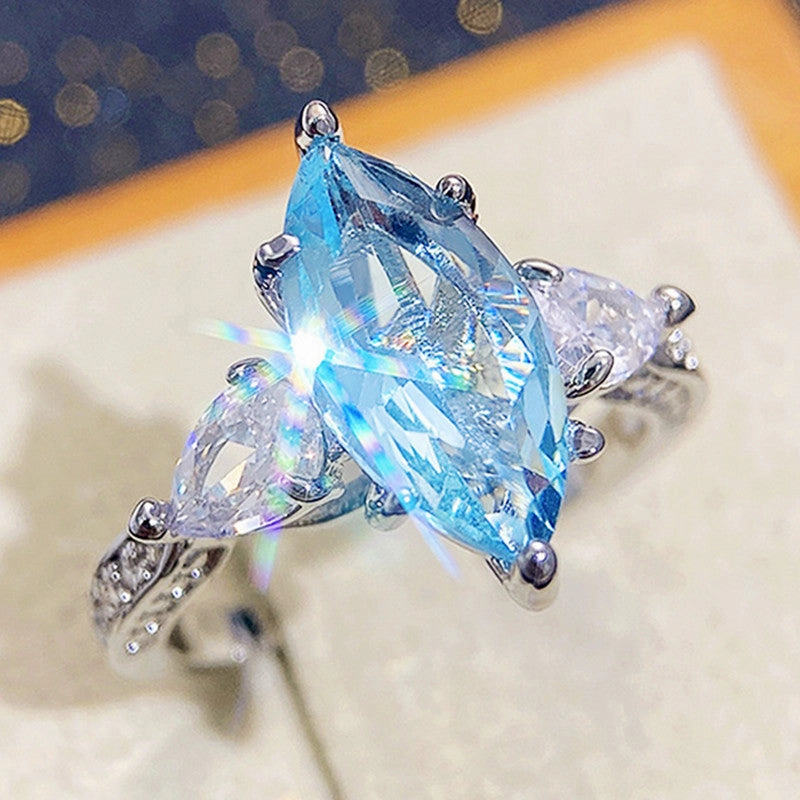 Wholesale Copper Ring with Light Blue Marquise Zircon