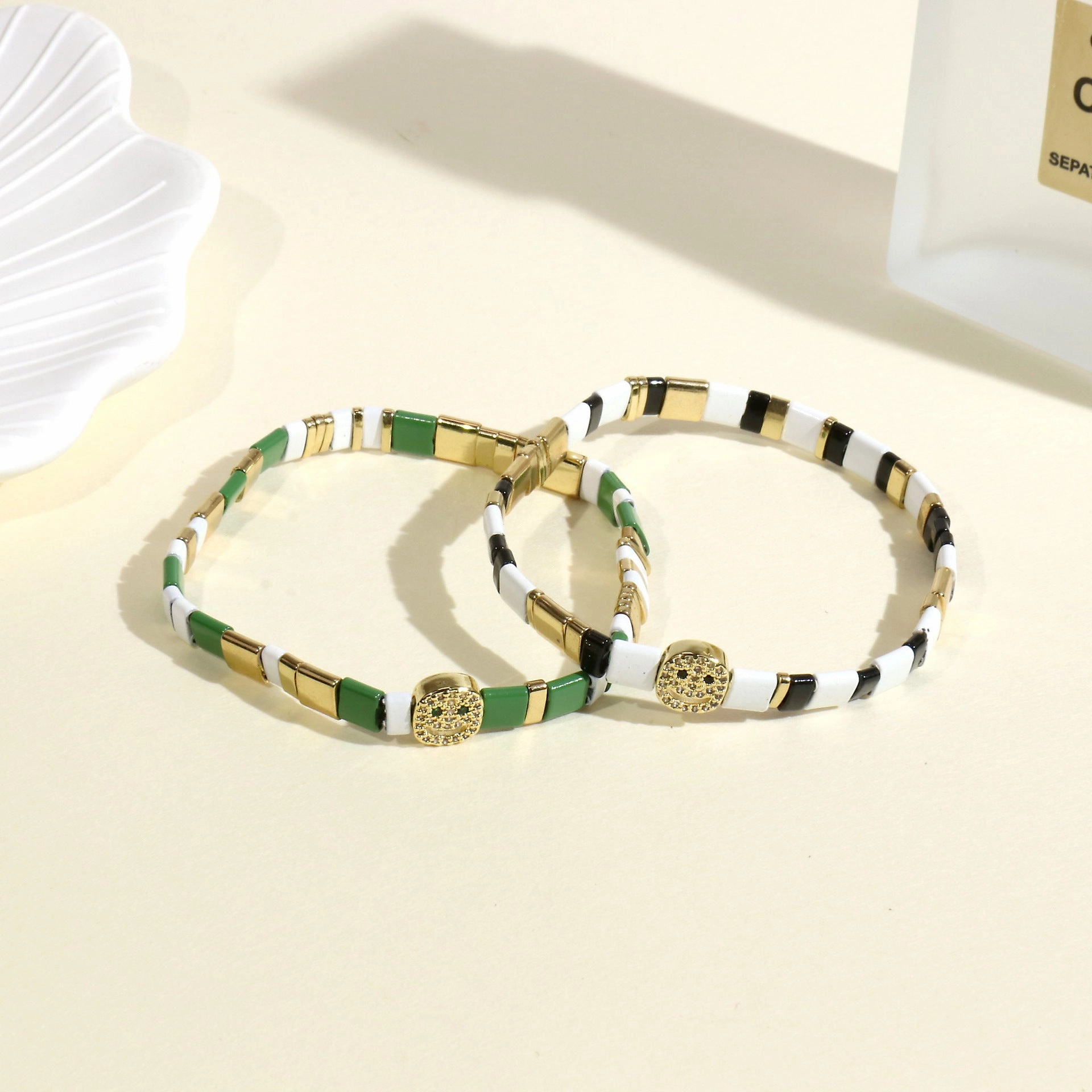 Wholesale Copper Spray Paint Handmade Beads Inlaid Zircon Smiley Bracelet