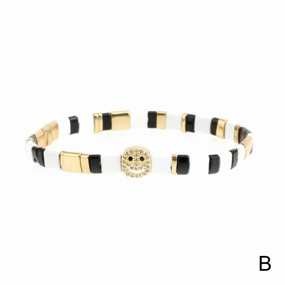 Wholesale Copper Spray Paint Handmade Beads Inlaid Zircon Smiley Bracelet