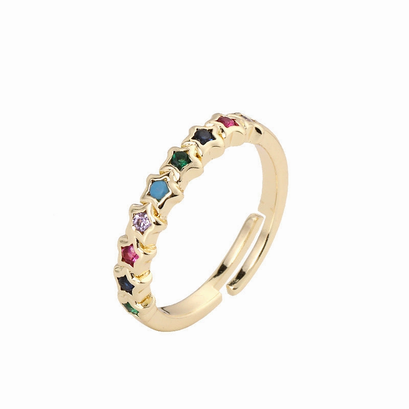 Wholesale Copper Star Rainbow Opening Adjustable Ring