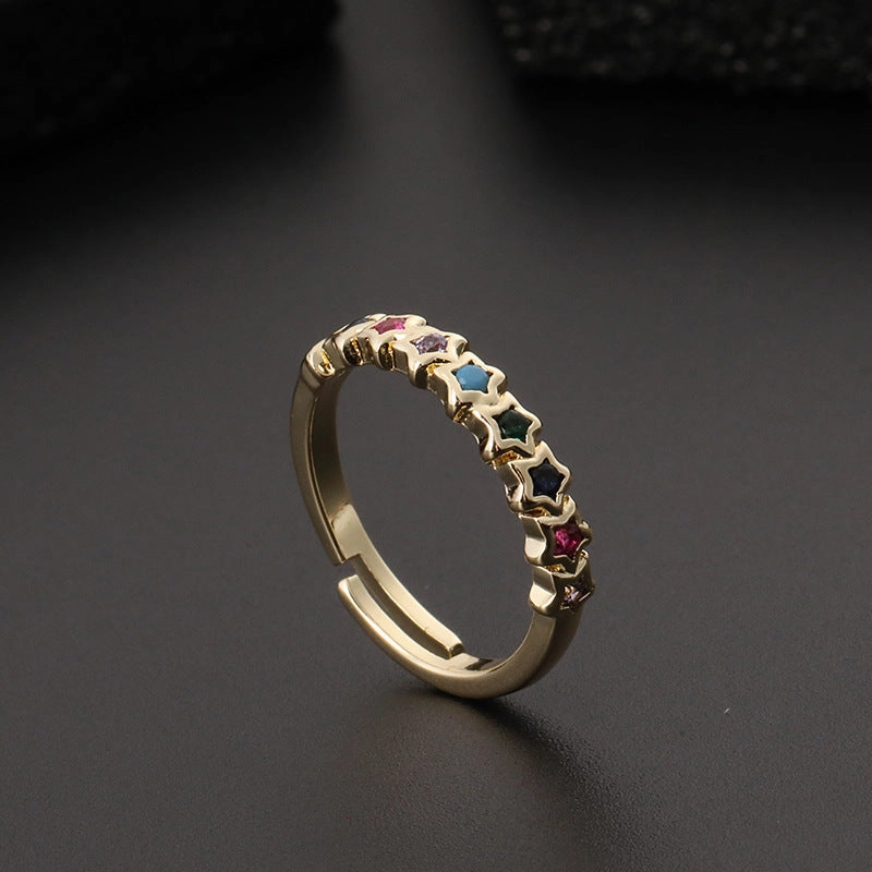 Wholesale Copper Star Rainbow Opening Adjustable Ring