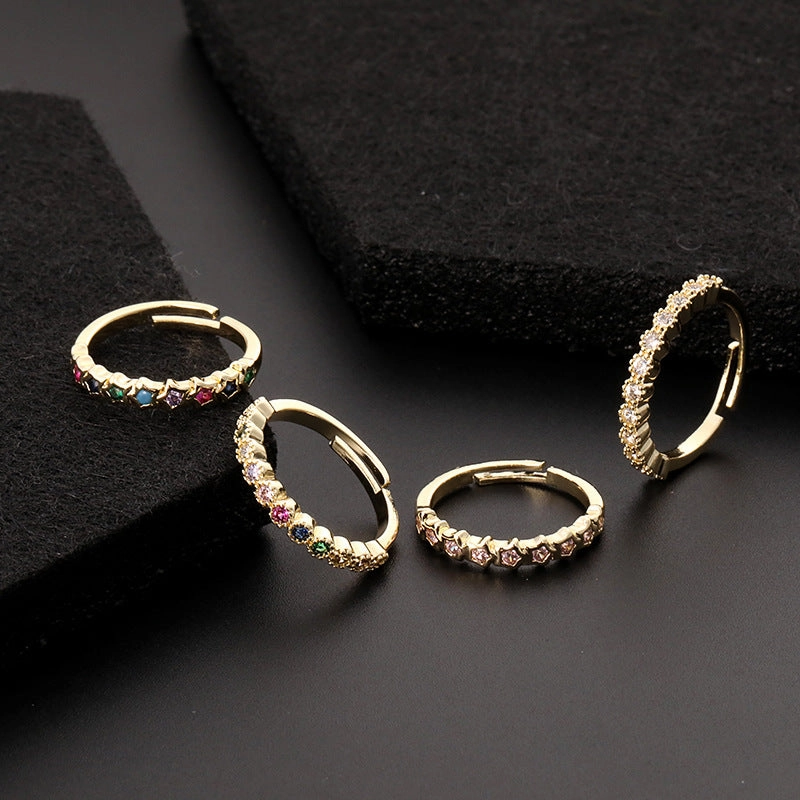 Wholesale Copper Star Rainbow Opening Adjustable Ring