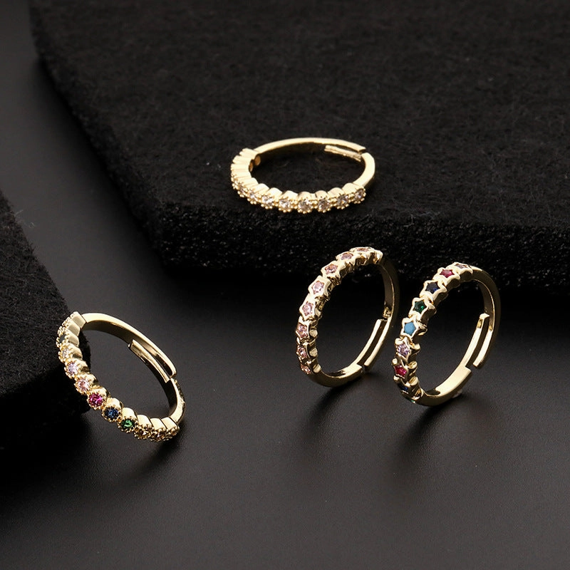 Wholesale Copper Star Rainbow Opening Adjustable Ring
