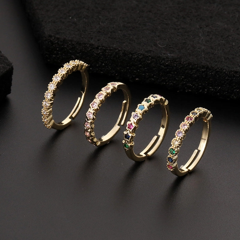 Wholesale Copper Star Rainbow Opening Adjustable Ring