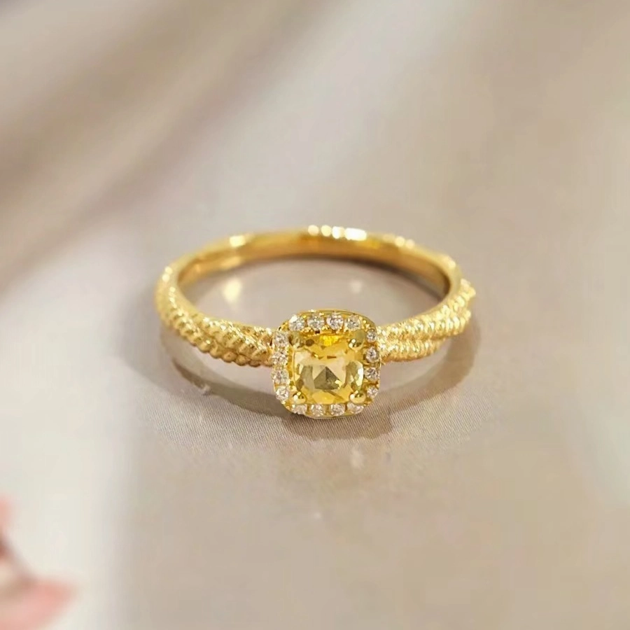 Wholesale Copper Sugar Yellow Crystal Gemstone Yellow Diamond Rings