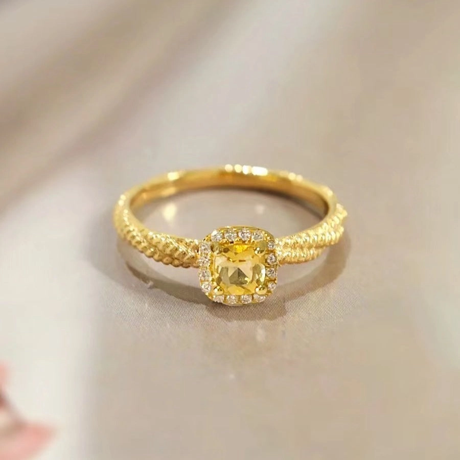 Wholesale Copper Sugar Yellow Crystal Gemstone Yellow Diamond Rings