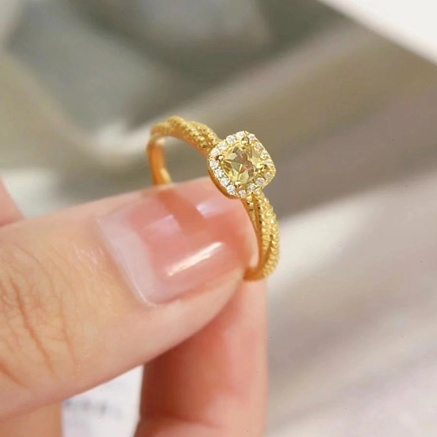 Wholesale Copper Sugar Yellow Crystal Gemstone Yellow Diamond Rings
