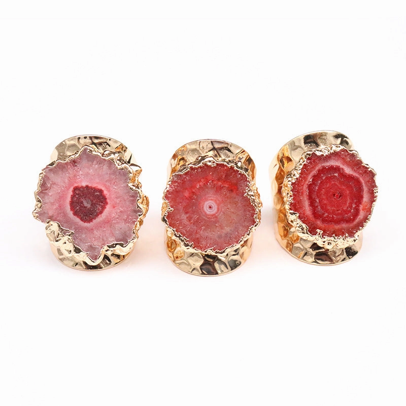 Wholesale Copper Sunflower Natural Agate Stone Adjustable Ring