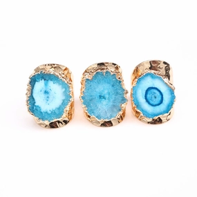 Wholesale Copper Sunflower Natural Agate Stone Adjustable Ring