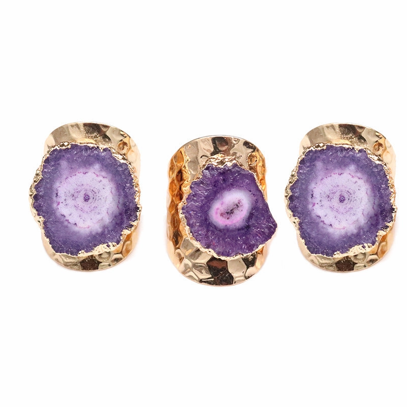 Wholesale Copper Sunflower Natural Agate Stone Adjustable Ring