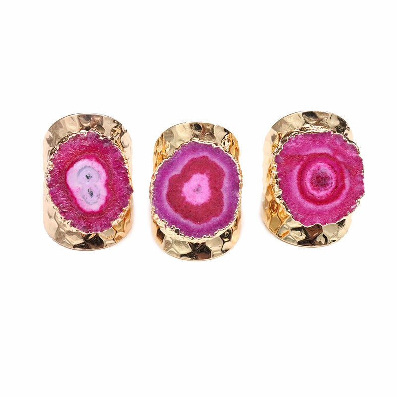 Wholesale Copper Sunflower Natural Agate Stone Adjustable Ring
