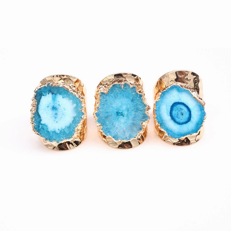 Wholesale Copper Sunflower Natural Agate Stone Adjustable Ring