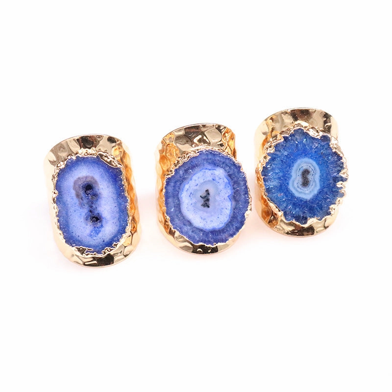 Wholesale Copper Sunflower Natural Agate Stone Adjustable Ring