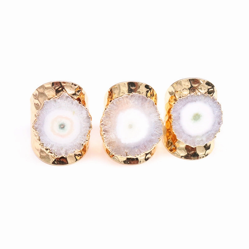 Wholesale Copper Sunflower Natural Agate Stone Adjustable Ring