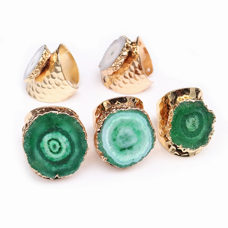 Wholesale Copper Sunflower Natural Agate Stone Adjustable Ring