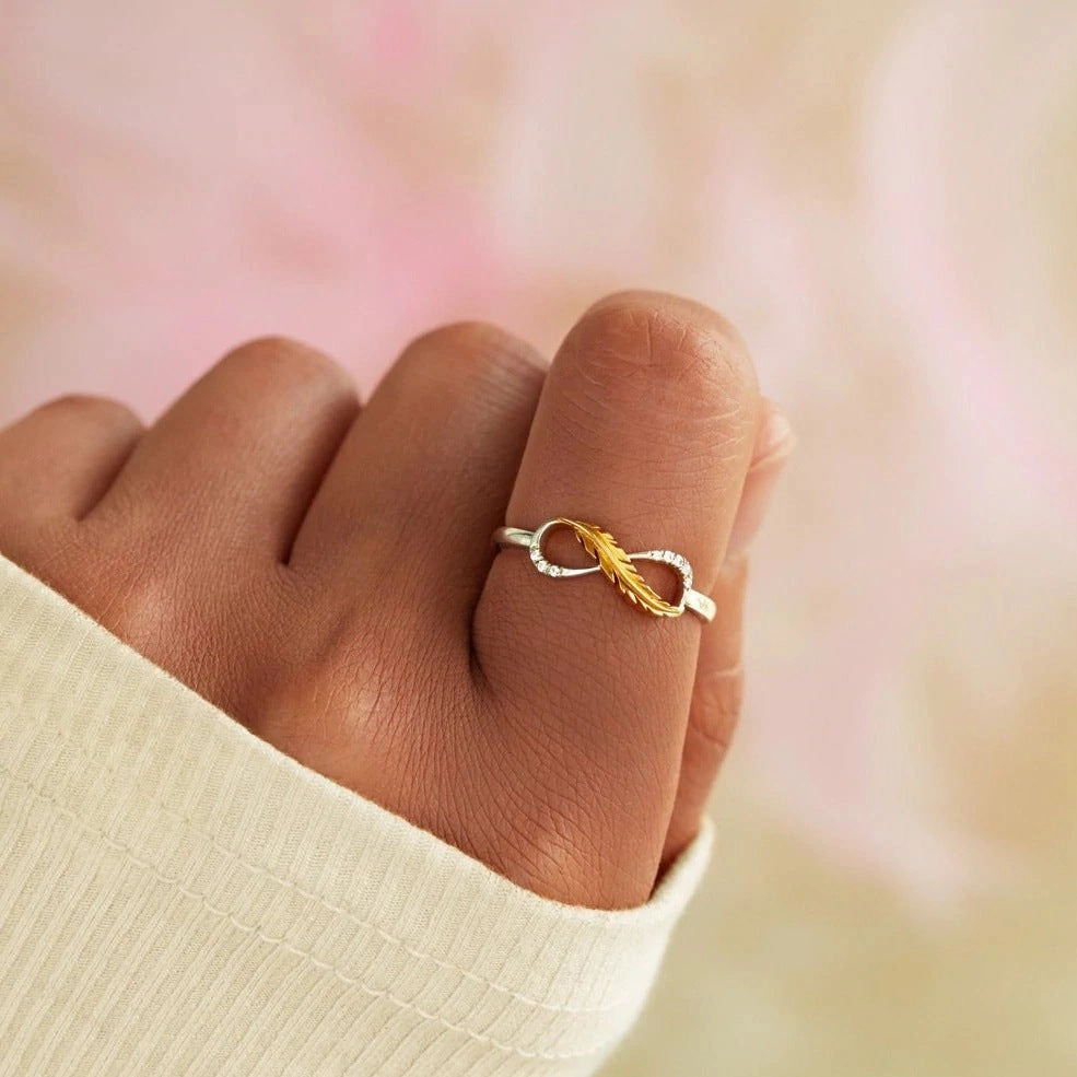 Wholesale Copper Two Tone Yellow Gold Feather Diamond Ring
