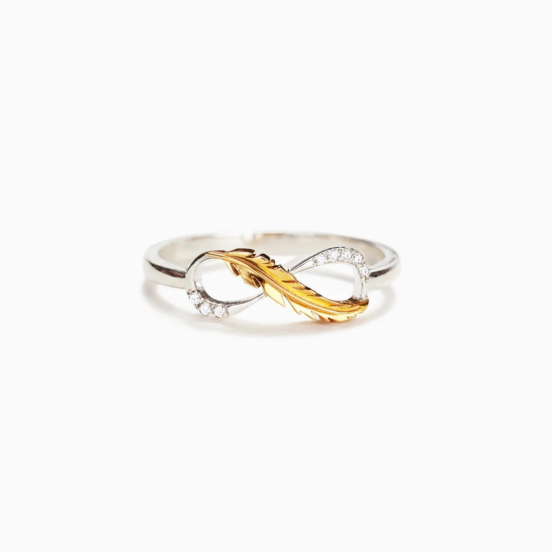 Wholesale Copper Two Tone Yellow Gold Feather Diamond Ring