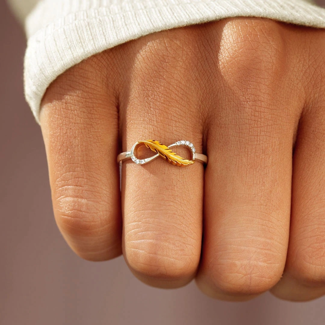 Wholesale Copper Two Tone Yellow Gold Feather Diamond Ring